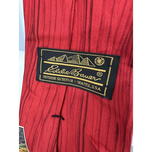 Eddie Bauer Silk Tie red Hand Printed In Italy Outdoor Fishing Fish Hook USA - Picture 4 of 9